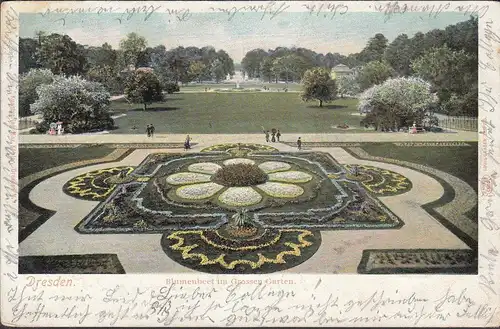 Dresden, Blumenbeet im Großen Garten, gelaufen 1904