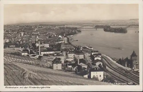 Rüdesheim mit der Hindenburgbrücke, ungelaufen