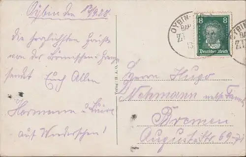 Oybin, Stadtansicht, Bahnpost, gelaufen 1928