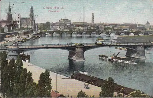 Dresden, Elbansicht, Dampfer, gelaufen 1910