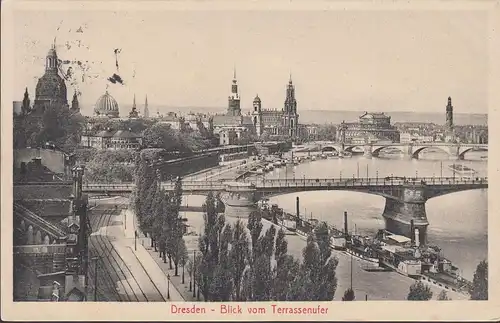 Dresden, Blick vom Terrassenufer, gelaufen 1915