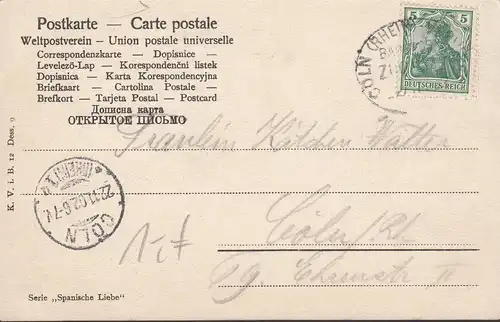 Saccharine, couple baiser, courrier ferroviaire, couru 1902