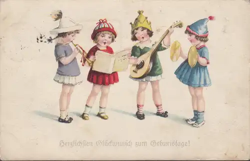 Herzlichen Glückwunsch zum Geburtstage, Musizierende Kinder, gelaufen 1927