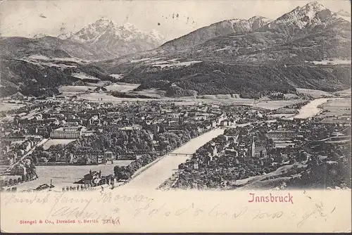 Innsbruck von der Weiherburg mit Serlesspitze, gelaufen 1902