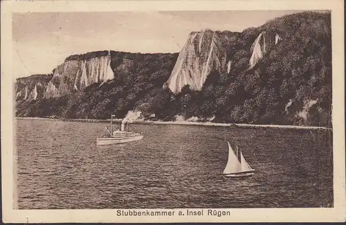 Stubbenkammer, Dampfschiff und Segelboot, gelaufen 1926