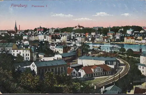 Flensburg, Panorama, Vue de la ville, Poste de terrain, couru 1915