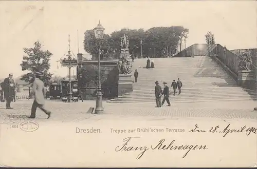 Dresde, escalier jusqu'à la terrasse de Bruech, couru en 1903