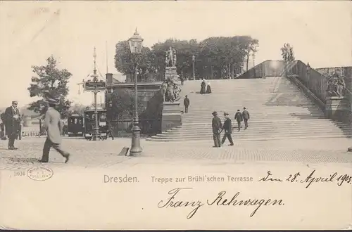 Dresden, Treppe zur Brühl'schen Terrasse, gelaufen 1903