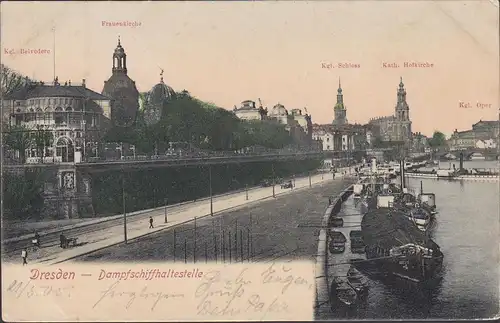 Dresden, Dampfschiffhaltestelle, gelaufen 1905