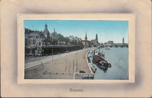 Dresden, Dampfschiff Landungstelle, Passepartout, gelaufen 1910