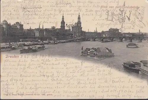 Dresden, Blick von der Carolabrücke, gelaufen 1903