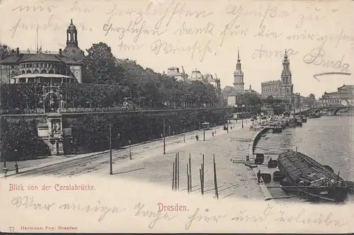 Dresde, vue depuis le pont de Carola, bateaux, couru en 1908