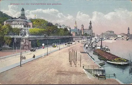 Dresde, vue du pont Carola, bateaux, couru