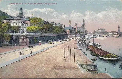 Dresden, Blick von der Carolabrücke, Schiffe, gelaufen