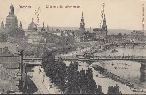 Dresden, Blick von der Albertbrücke, gelaufen 1905