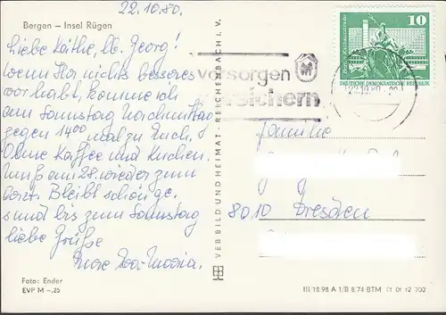 Bergen, Rügen, Rugard Gastät, couru en 1980