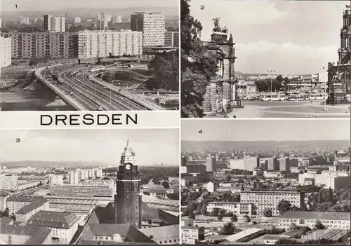 Dresden, Brücke, Theaterplatz, Rathausturm, gelaufen 197?