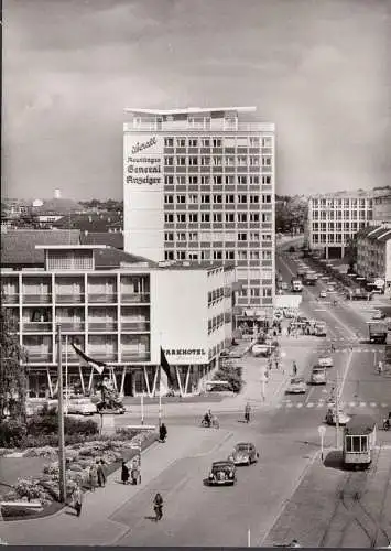 Reutlingen, Parkhotel, Hochhaus, Straßenbahn, gelaufen 1966