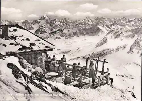 Gipfelhütte auf dem Nebelhorn im Winter, gelaufen 1962