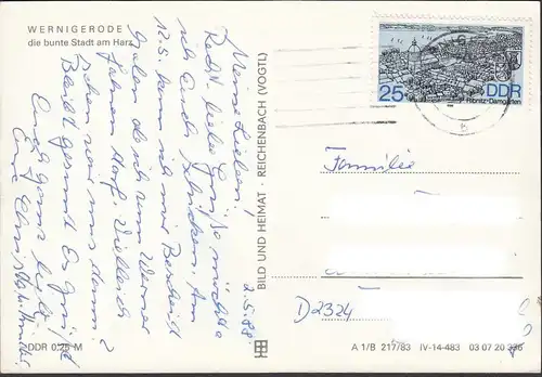 Wernigerode, Stadtansicht, bunte Stadt, gelaufen 1988