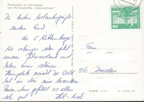 Schwarzatal, Postkutsche, Gaststätte Schweizerhaus, gelaufen