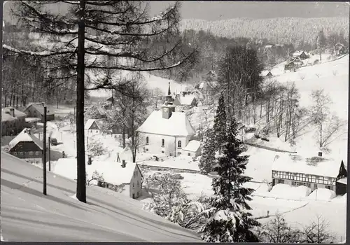 Lückendorf, Stadtansicht, Kirche im Winter, gelaufen 1979