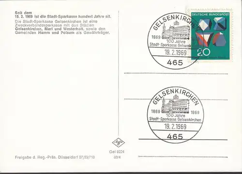 Gelsenkirchen, Fliegeraufnahme, Stadt Sparkasse, Sonderstempel 1969, ungelaufen