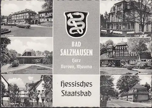 Bad Salzhausen, Kurhaus, Haus Eva, Badehaus, Cafe, gelaufen 1961