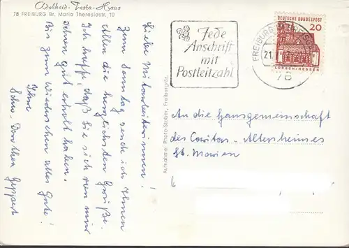 Freiburg i. Breisgau, Adelheid Testa Haus, gelaufen 1967