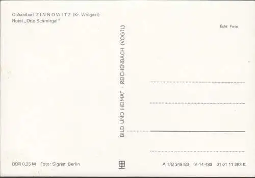 Zinnowitz, Hotel  Otto Schmirgal, ungelaufen