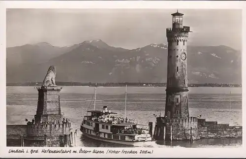 Lindau, Hafeneinfahrt mit Alpen, Dampfer, ungelaufen