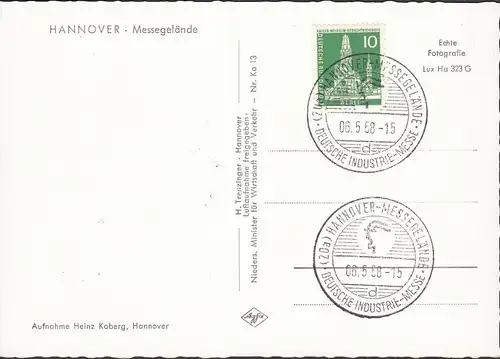 Hannover, Messegelände, Messestempel 1958, Fliegeraufnahme, ungelaufen