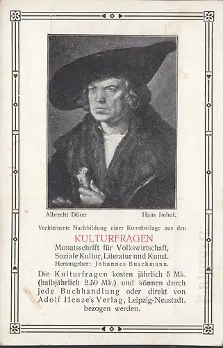 AK Albrecht Dürer, questions culturelles, incursion