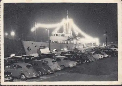 Wilhelmshaven, Abendfahrt in See, VW Käfer, Schiff Rüstringen, ungelaufen