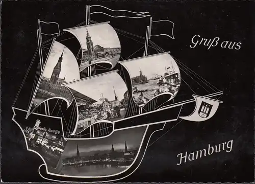Gruß aus Hamburg, Stadt- und Hafenansichten, gelaufen 1961