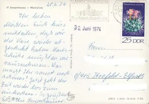 Sangerhausen, Marktplatz, Kirche, Autos, gelaufen 1974