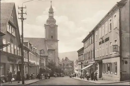 AK Ilmenau, Marktstraße, Thüringer Hof, Hotel Schwan, Kirche, gelaufen 1970