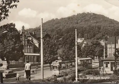 Görlitz, Landeskrone mit HO Gaststätte Burghof, Straßenbahn, gelaufen 1971