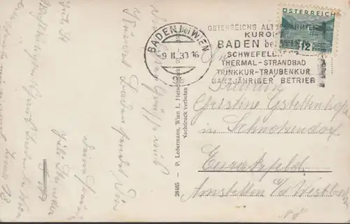 Baden près de Vienne, place principale, librairie, journaux, couru 1933