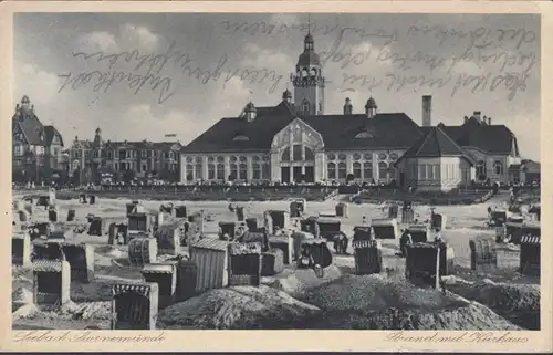 Swinemünde, Strand mit Kurhaus, gelaufen 1932