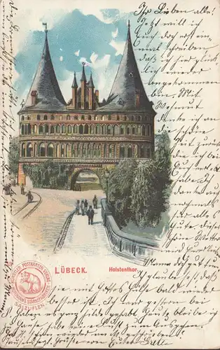Lübeck, Holstentor, gelaufen 1903
