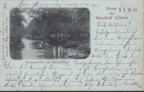 Gruss aus Neustadt, Dossepartie am Spiegelberg, gelaufen 1898