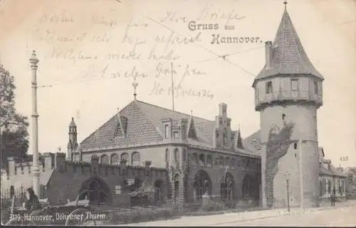 Gruss de Hanovre, Tour de Döhrener, Poste ferroviaire, couru 1900