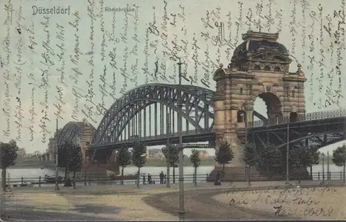 Düsseldorf, Rheinbrücke, gelaufen 1907