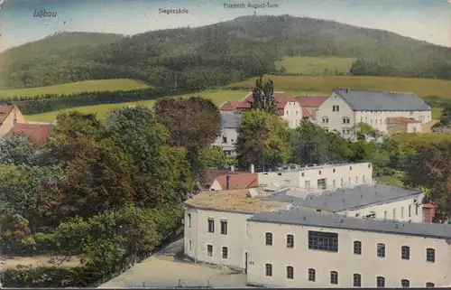 Löbau, Teilansicht, Siegessäule, Friedrich August Turm, gelaufen 1913
