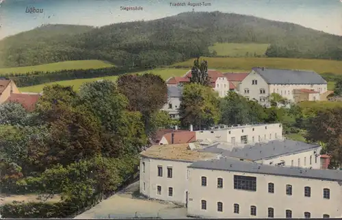 Löbau, vue partielle, colonne de victoire, Friedrich August Tour, couru en 1913