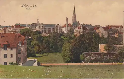 Löbau, Stadtansicht, Totale, gelaufen 1912