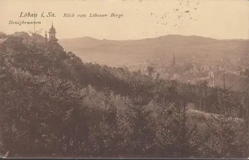 Lion, vue du mont Löbauer, fontaine de miel, couru en 1925