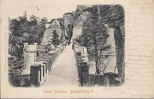 Lohmen, Sächsische Schweiz, Basteibrücke II, gelaufen 1902