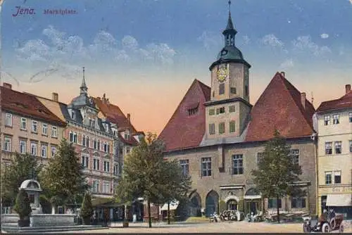 AK Jena, Marktplatz, Brunnen, gelaufen 1916